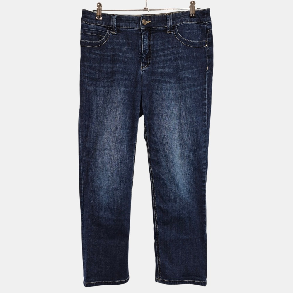 Chico's So Slimming Girlfriend Jeans Dark Wash Denim Studded Pockets Size 0.5‎